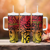 New Zealand Rangatira Custom Tumbler With Handle Red and Gold Niho Taniwha Maori Tribal