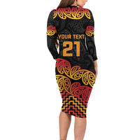 New Zealand Rugby Pacific Custom Family Matching Long Sleeve Bodycon Dress and Hawaiian Shirt Rangatira Maori Kowhaiwhai Pattern