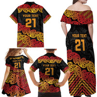 New Zealand Rugby Pacific Custom Family Matching Off Shoulder Maxi Dress and Hawaiian Shirt Rangatira Maori Kowhaiwhai Pattern