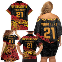 New Zealand Rugby Pacific Custom Family Matching Off Shoulder Short Dress and Hawaiian Shirt Rangatira Maori Kowhaiwhai Pattern