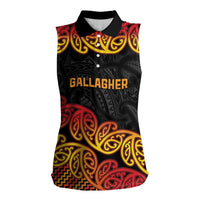 New Zealand Rugby Pacific Custom Women Sleeveless Polo Shirt Rangatira Maori Kowhaiwhai Pattern