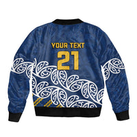 New Zealand Rugby Pacific Custom Sleeve Zip Bomber Jacket Kahupeka Maori Kowhaiwhai Pattern