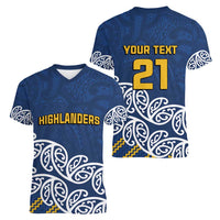 New Zealand Rugby Pacific Custom Women V-Neck T-Shirt Kahupeka Maori Kowhaiwhai Pattern