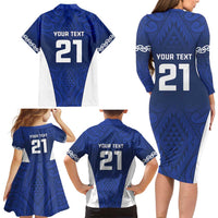 New Zealand Rugby Pacific Custom Family Matching Long Sleeve Bodycon Dress and Hawaiian Shirt Kahurangi Auckland All Blue