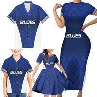 New Zealand Rugby Pacific Custom Family Matching Short Sleeve Bodycon Dress and Hawaiian Shirt Kahurangi Auckland All Blue