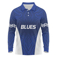 New Zealand Rugby Pacific Custom Long Sleeve Polo Shirt Kahurangi Auckland All Blue