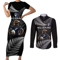 New Zealand Rugby Custom Couples Matching Short Sleeve Bodycon Dress and Long Sleeve Button Shirt Glory Be To Black Silver-fern - Polynesian Pride