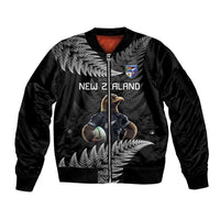 New Zealand Rugby Custom Sleeve Zip Bomber Jacket Glory Be To Black Silver-fern - Polynesian Pride