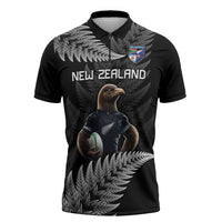 New Zealand Rugby Custom Zipper Polo Shirt Glory Be To Black Silver-fern - Polynesian Pride