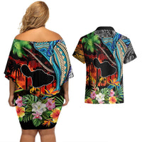 Hawaii Strong Maui Wildfire Couples Matching Off Shoulder Short Dress and Hawaiian Shirt Pray For Lahaina Maui LT9 - Polynesian Pride