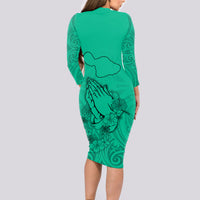 Hawaii Strong Maui Wildfire Long Sleeve Bodycon Dress No2 LT9 - Polynesian Pride