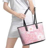 Japan Sakura Floral with Polynesian Vibe Leather Tote Bag LT9 - Polynesian Pride