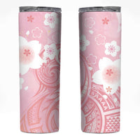 Japan Sakura Floral with Polynesian Vibe Skinny Tumbler LT9 Pink - Polynesian Pride