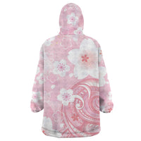 Japan Sakura Floral with Polynesian Vibe Wearable Blanket Hoodie LT9 - Polynesian Pride