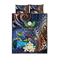 Marshall Islands Kwajalein Atoll Quilt Bed Set Plumeria Sea Turtle with Polynesian Tribal