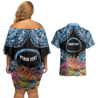 Personalised Nukuoro Micronesia Atoll Couples Matching Off Shoulder Short Dress and Hawaiian Shirt with Pacific Coral Reef LT9 - Polynesian Pride