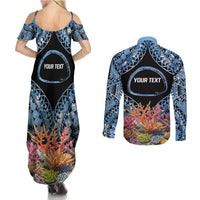 Personalised Nukuoro Micronesia Atoll Couples Matching Summer Maxi Dress and Long Sleeve Button Shirt with Pacific Coral Reef LT9 - Polynesian Pride