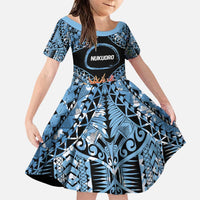 Personalised Nukuoro Micronesia Atoll Family Matching Puletasi and Hawaiian Shirt with Pacific Coral Reef LT9 Daughter's Dress Blue - Polynesian Pride