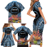 Personalised Nukuoro Micronesia Atoll Family Matching Short Sleeve Bodycon Dress and Hawaiian Shirt with Pacific Coral Reef