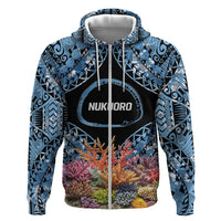 Personalised Nukuoro Micronesia Atoll Hoodie with Pacific Coral Reef LT9 Zip Hoodie Blue - Polynesian Pride