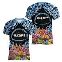 Personalised Nukuoro Micronesia Atoll Women V-Neck T-Shirt with Pacific Coral Reef LT9 - Polynesian Pride