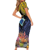 Tokelau Atafu Atoll Personalised Short Sleeve Bodycon Dress Pacific Coral Reef Vibe LT9 - Polynesian Pride