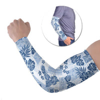 Vintage Hawaii Arm Sleeves Hibiscus Tapa Tribal With Hawaiian Quilt Pattern Blue LT9 Set of 2 Blue - Polynesian Pride