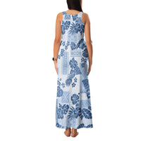 Vintage Hawaii Family Matching Tank Maxi Dress and Hawaiian Shirt Hibiscus Tapa Tribal With Hawaiian Quilt Pattern Blue LT9 - Polynesian Pride