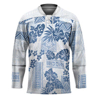Vintage Hawaii Hockey Jersey Hibiscus Tapa Tribal With Hawaiian Quilt Pattern Blue LT9 Unisex Blue - Polynesian Pride