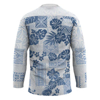 Vintage Hawaii Hockey Jersey Hibiscus Tapa Tribal With Hawaiian Quilt Pattern Blue LT9 - Polynesian Pride