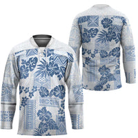 Vintage Hawaii Hockey Jersey Hibiscus Tapa Tribal With Hawaiian Quilt Pattern Blue LT9 - Polynesian Pride