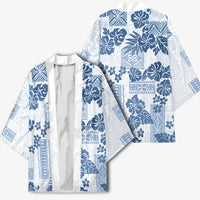Vintage Hawaii Kimono Hibiscus Tapa Tribal With Hawaiian Quilt Pattern Blue - Polynesian Pride