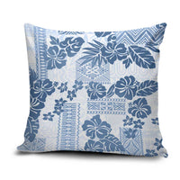 Vintage Hawaii Pillow Cover Hibiscus Tapa Tribal With Hawaiian Quilt Pattern Blue - Polynesian Pride