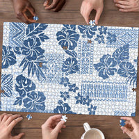 Vintage Hawaii Puzzle Hibiscus Tapa Tribal With Hawaiian Quilt Pattern Blue - Polynesian Pride