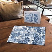 Vintage Hawaii Puzzle Hibiscus Tapa Tribal With Hawaiian Quilt Pattern Blue - Polynesian Pride