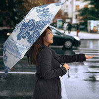 Vintage Hawaii Umbrella Hibiscus Tapa Tribal With Hawaiian Quilt Pattern Blue - Polynesian Pride