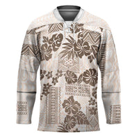 Vintage Hawaii Hockey Jersey Hibiscus Tapa Tribal With Hawaiian Quilt Pattern Gold - Polynesian Pride