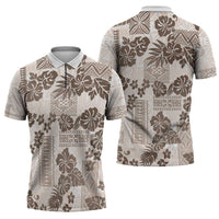 Vintage Hawaii Zipper Polo Shirt Hibiscus Tapa Tribal With Hawaiian Quilt Pattern Gold - Polynesian Pride