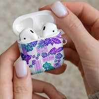 Vintage Hawaii AirPods Case Hibiscus Tapa Tribal With Hawaiian Quilt Pattern Purple - Polynesian Pride