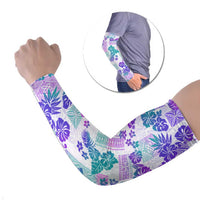 Vintage Hawaii Arm Sleeves Hibiscus Tapa Tribal With Hawaiian Quilt Pattern Purple LT9 Set of 2 Purple - Polynesian Pride