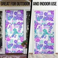 Vintage Hawaii Door Cover Hibiscus Tapa Tribal With Hawaiian Quilt Pattern Purple - Polynesian Pride
