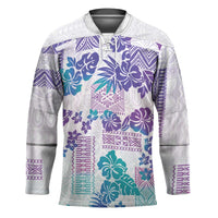 Vintage Hawaii Hockey Jersey Hibiscus Tapa Tribal With Hawaiian Quilt Pattern Purple - Polynesian Pride