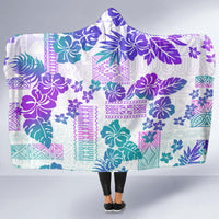 Vintage Hawaii Hooded Blanket Hibiscus Tapa Tribal With Hawaiian Quilt Pattern Purple LT9 - Polynesian Pride