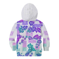 Vintage Hawaii Kid Hoodie Hibiscus Tapa Tribal With Hawaiian Quilt Pattern Purple LT9 - Polynesian Pride