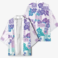 Vintage Hawaii Kimono Hibiscus Tapa Tribal With Hawaiian Quilt Pattern Purple - Polynesian Pride