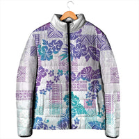 Vintage Hawaii Padded Jacket Hibiscus Tapa Tribal With Hawaiian Quilt Pattern Purple - Polynesian Pride