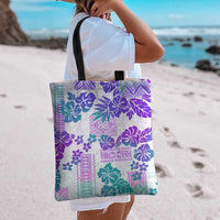 Vintage Hawaii Tote Bag Hibiscus Tapa Tribal With Hawaiian Quilt Pattern Purple - Polynesian Pride