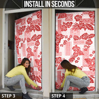 Vintage Hawaii Door Cover Hibiscus Tapa Tribal With Hawaiian Quilt Pattern Red - Polynesian Pride