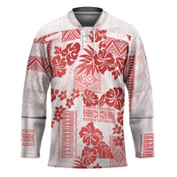 Vintage Hawaii Hockey Jersey Hibiscus Tapa Tribal With Hawaiian Quilt Pattern Red - Polynesian Pride