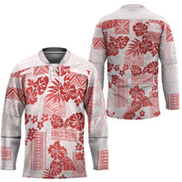 Vintage Hawaii Hockey Jersey Hibiscus Tapa Tribal With Hawaiian Quilt Pattern Red LT9 - Polynesian Pride